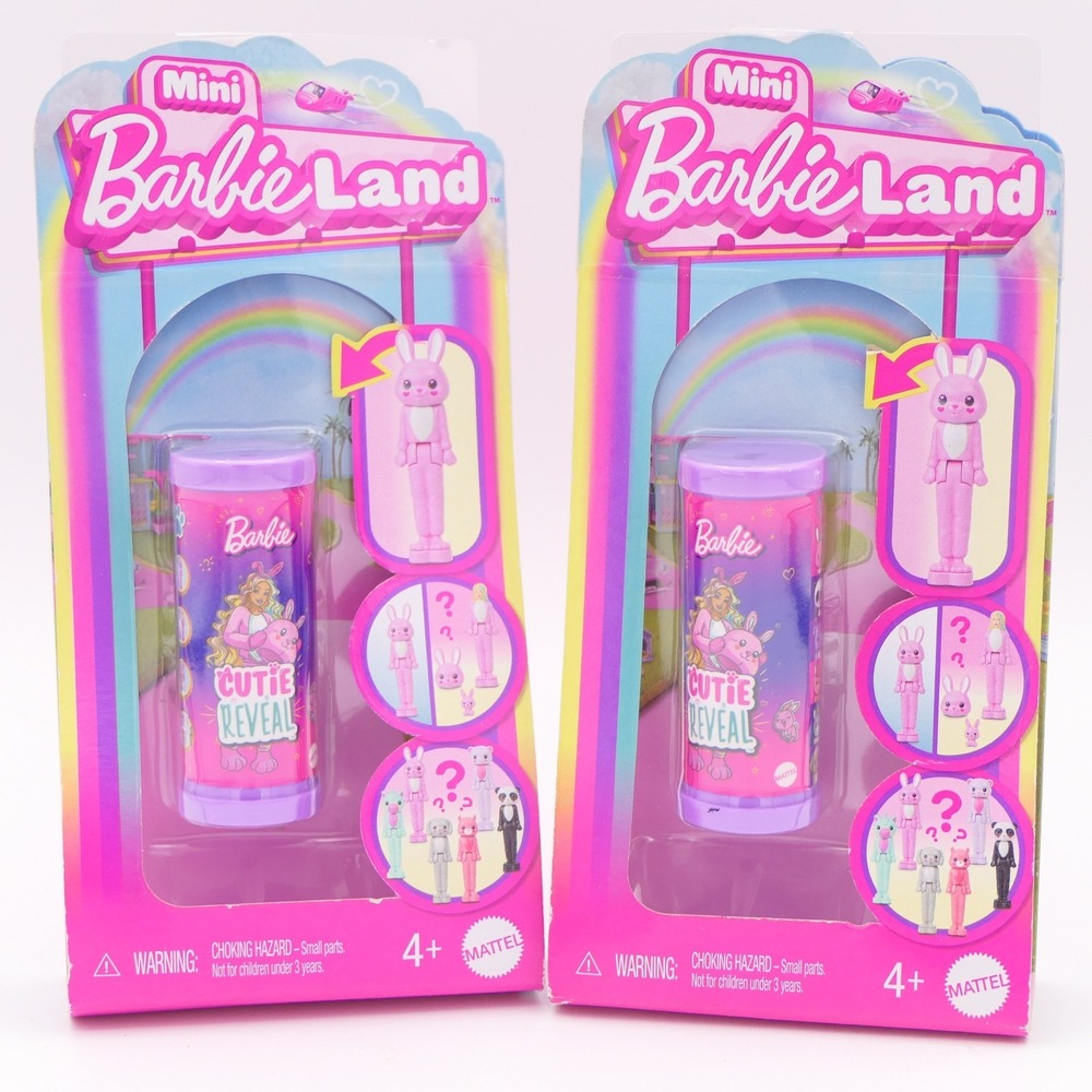 Mattel Mini Barbie Land Cutie Reveal Mini Doll Pet 1.5" 2 Pack Blind‎ Capsules